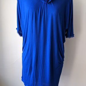 Lanvin Ruffled Blouse Top Blue  Fine Cotton